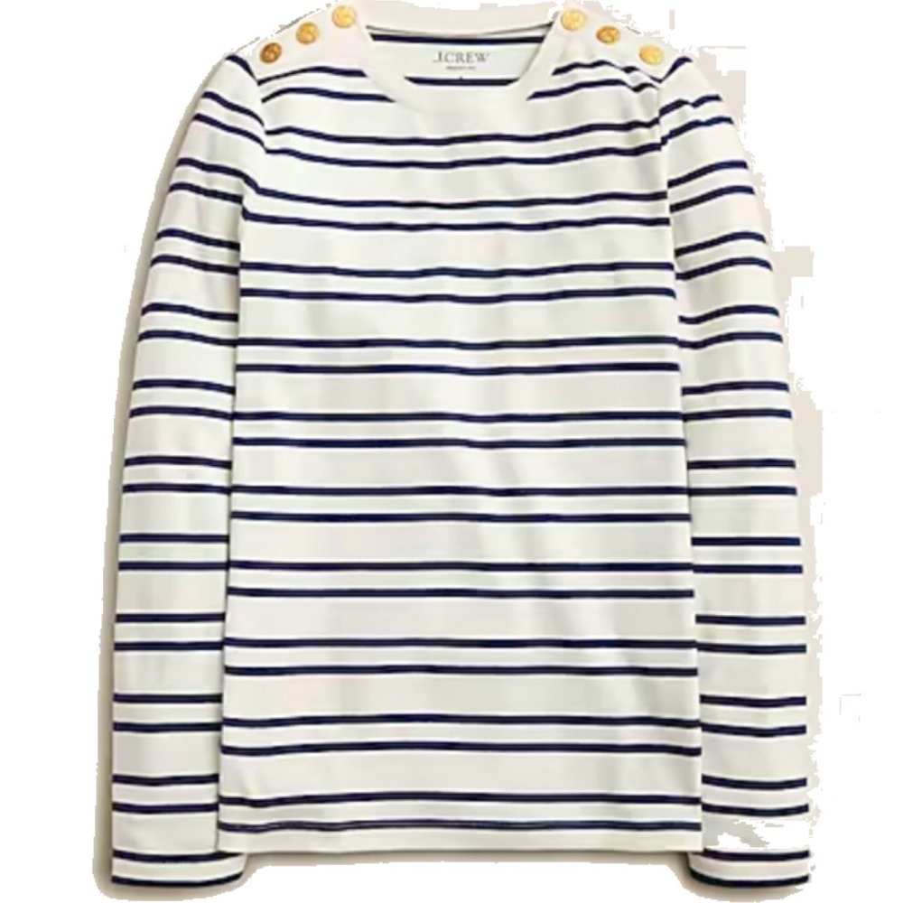J crew Perfect-fit long-sleeve crewneck T-shirt with lion buttons Stripe Medium